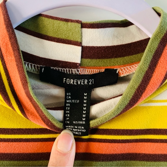 Forever 21 Retro Style Striped Mock Neck Long Sleeve Ruffle Trim Shirt | Medium - Picture 3 of 7